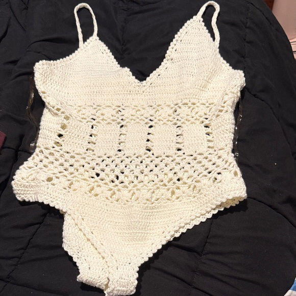 Charlotte Russe Tops - Crochet White/cream colored One-Piece body suit Sz.L